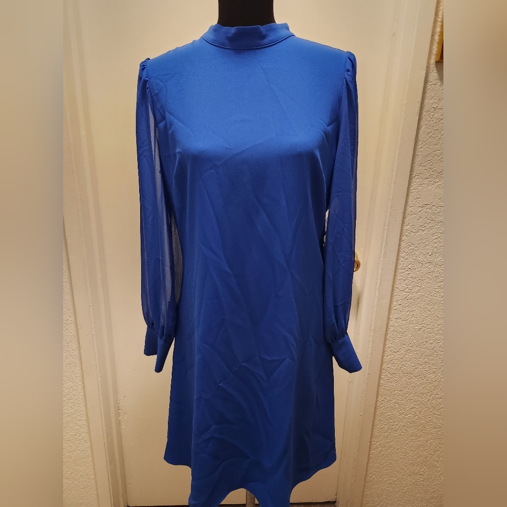 Sheer Sleeve Blue Dress